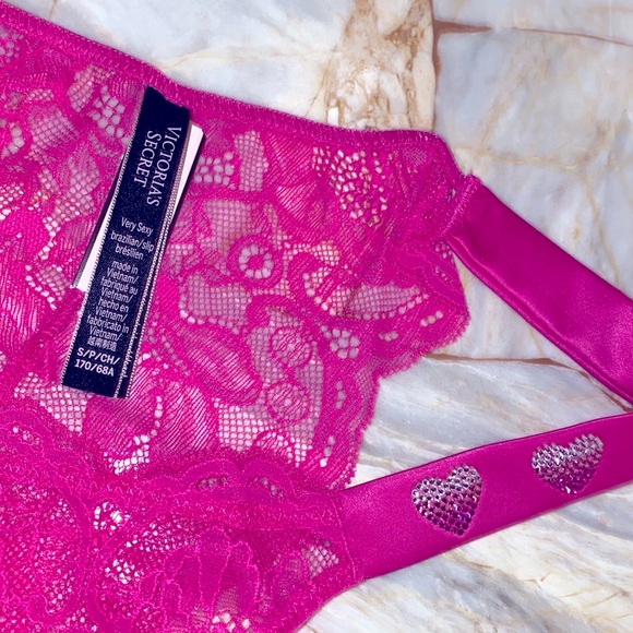 VS VERY SEXY Shine Strap Lace Brazilian Panty Hearts Small - Picture 5 of 15